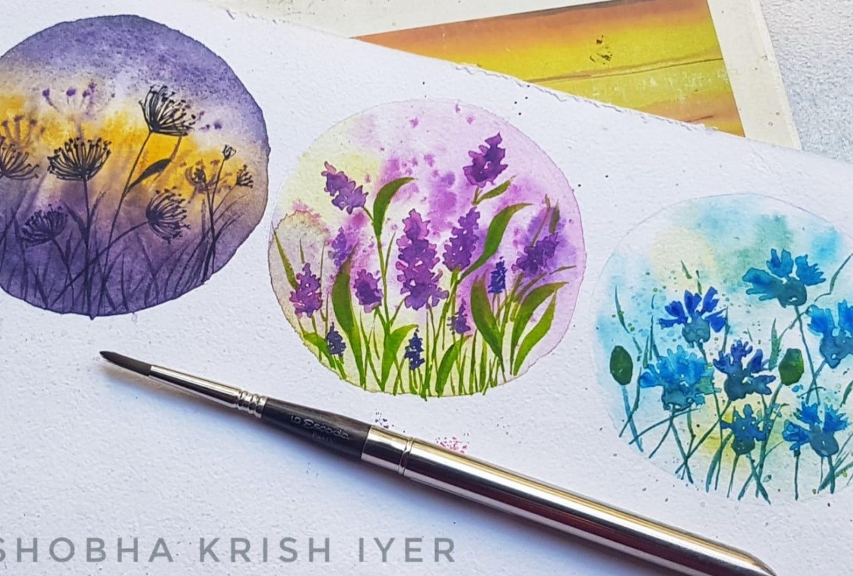 Soft meadows in watercolor - student project