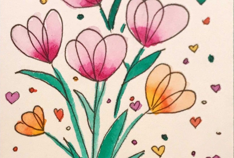 watercolour flowers with Heidi