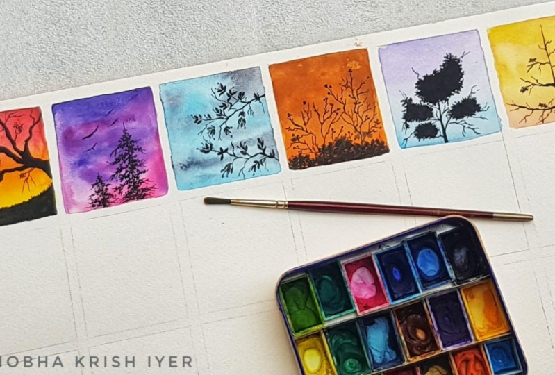 Silhouette of  Nature in watercolor