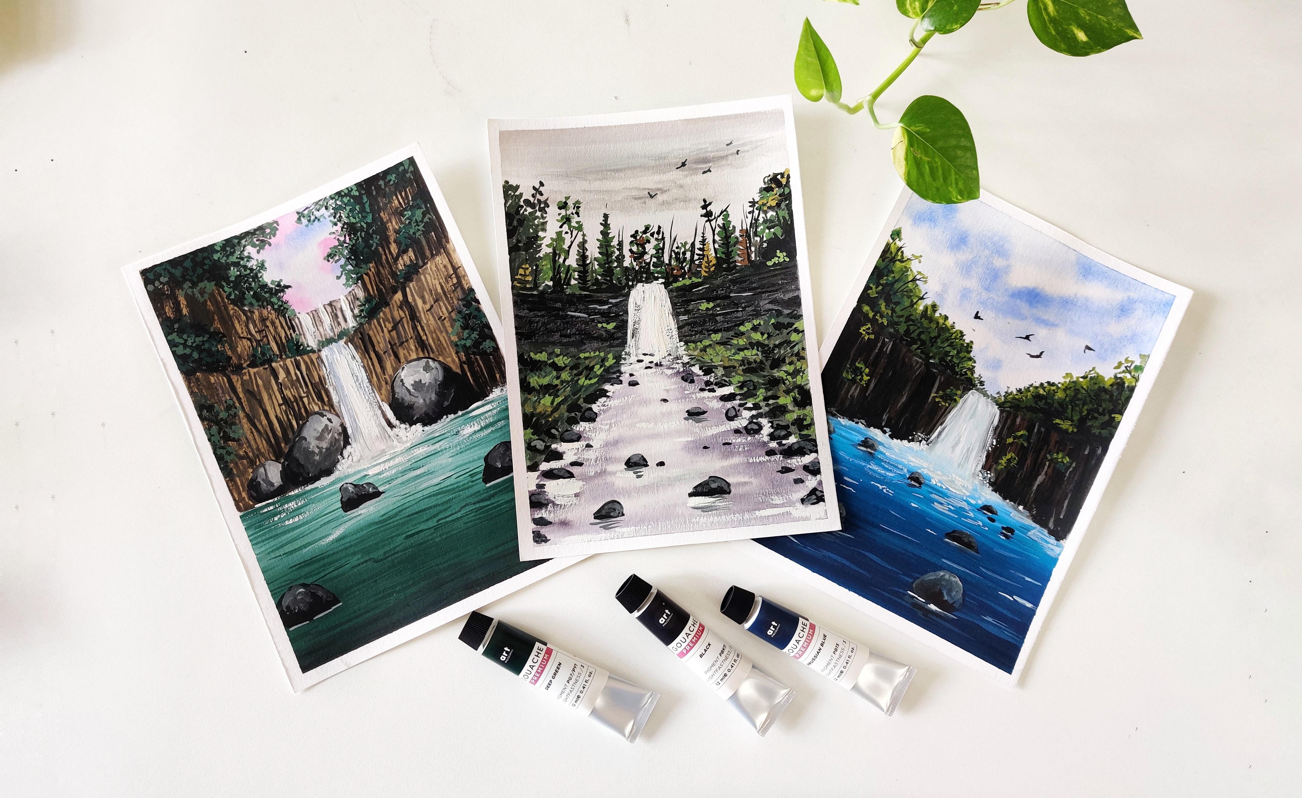 Waterfalls - Gouache Paintings - student project