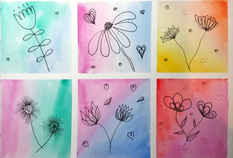 Watercolour and ink botanicals