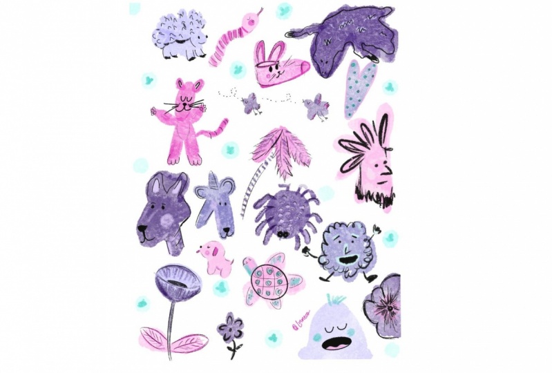 Doodles in pink and purple