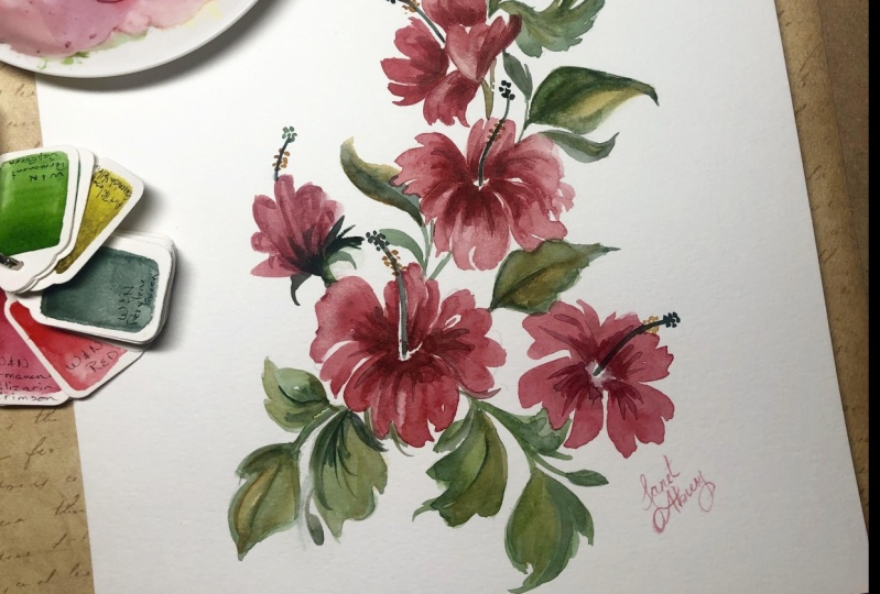Loose Watercolor Hibiscus Flowers, Manushree style <3