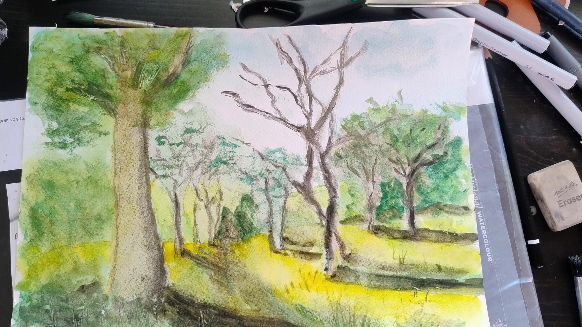 loose forest watercolour - student project