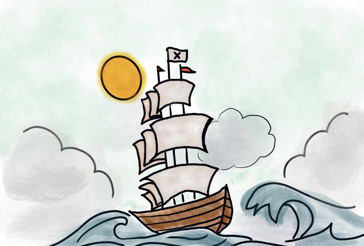 Watercolor pirate ship - student project