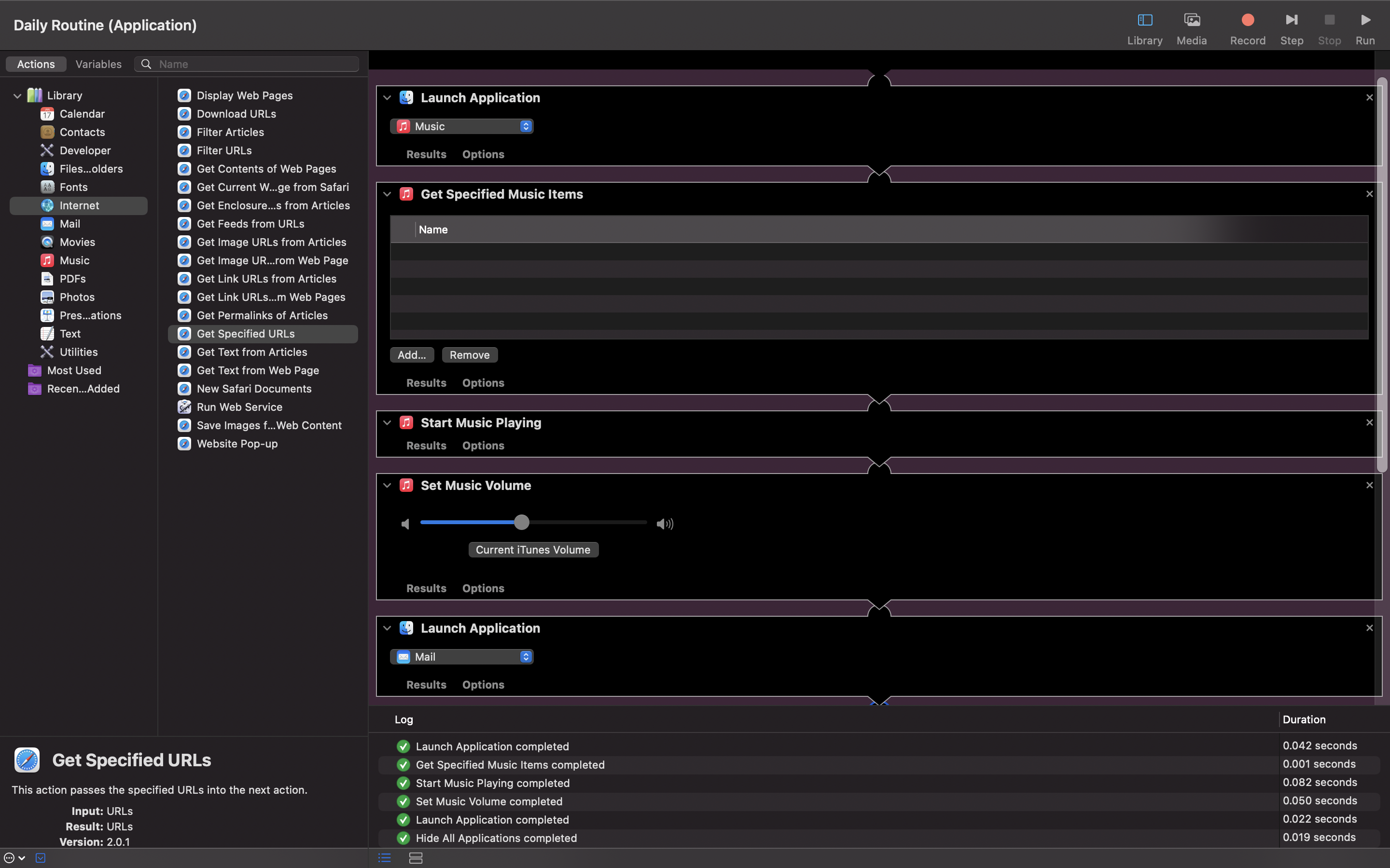 Created daily routine on automator - student project