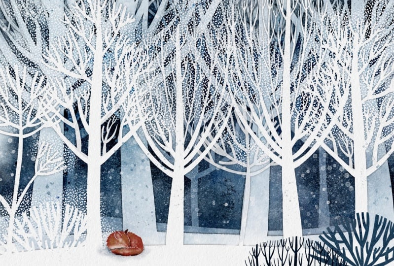 Serene Forest Negative Space Painting by Delores