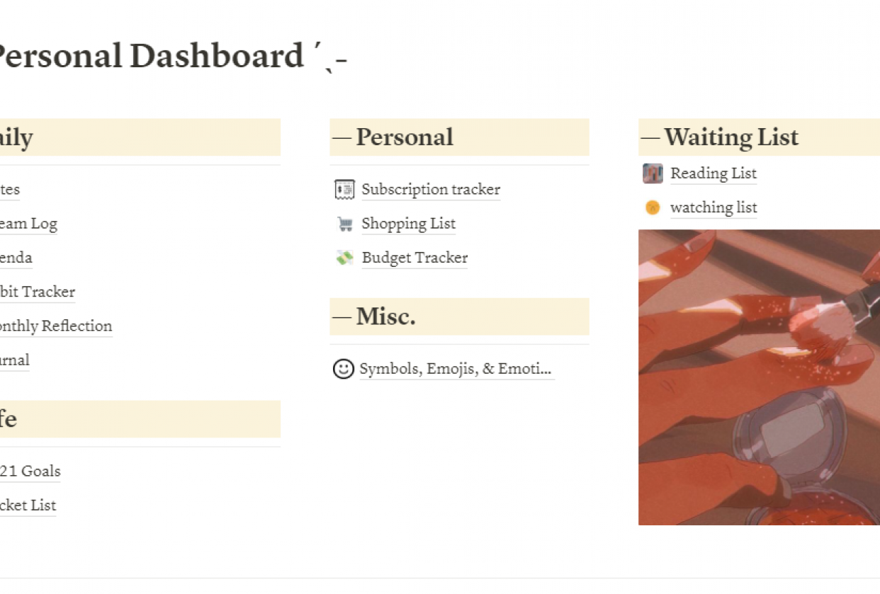 Personal Dashboard - student project