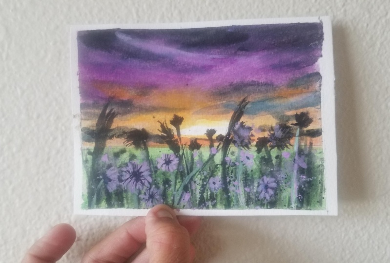 Watercolor Sunset Floral Field Landscapes-the Realistic Magic