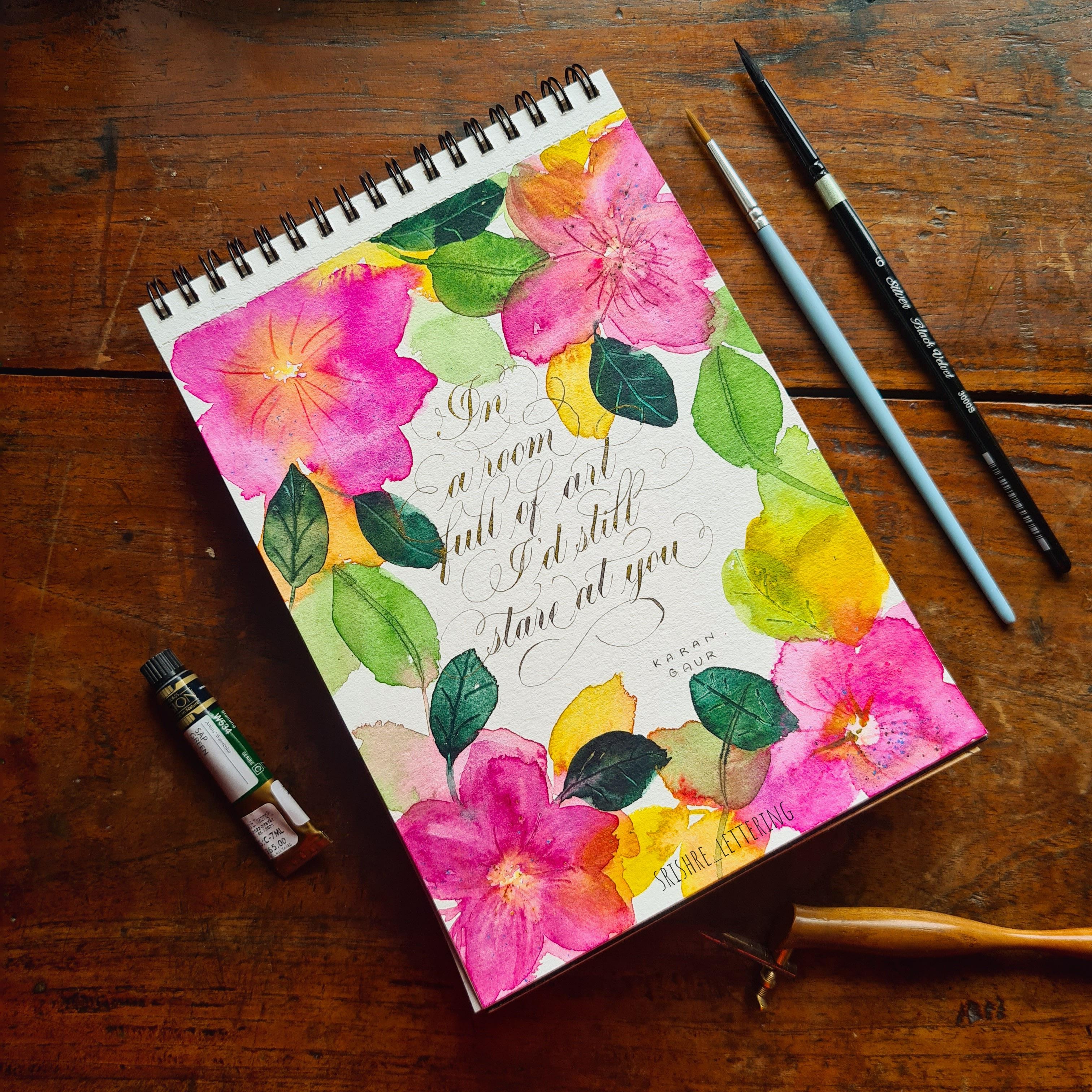 Watercolour roses with calligraphy - student project