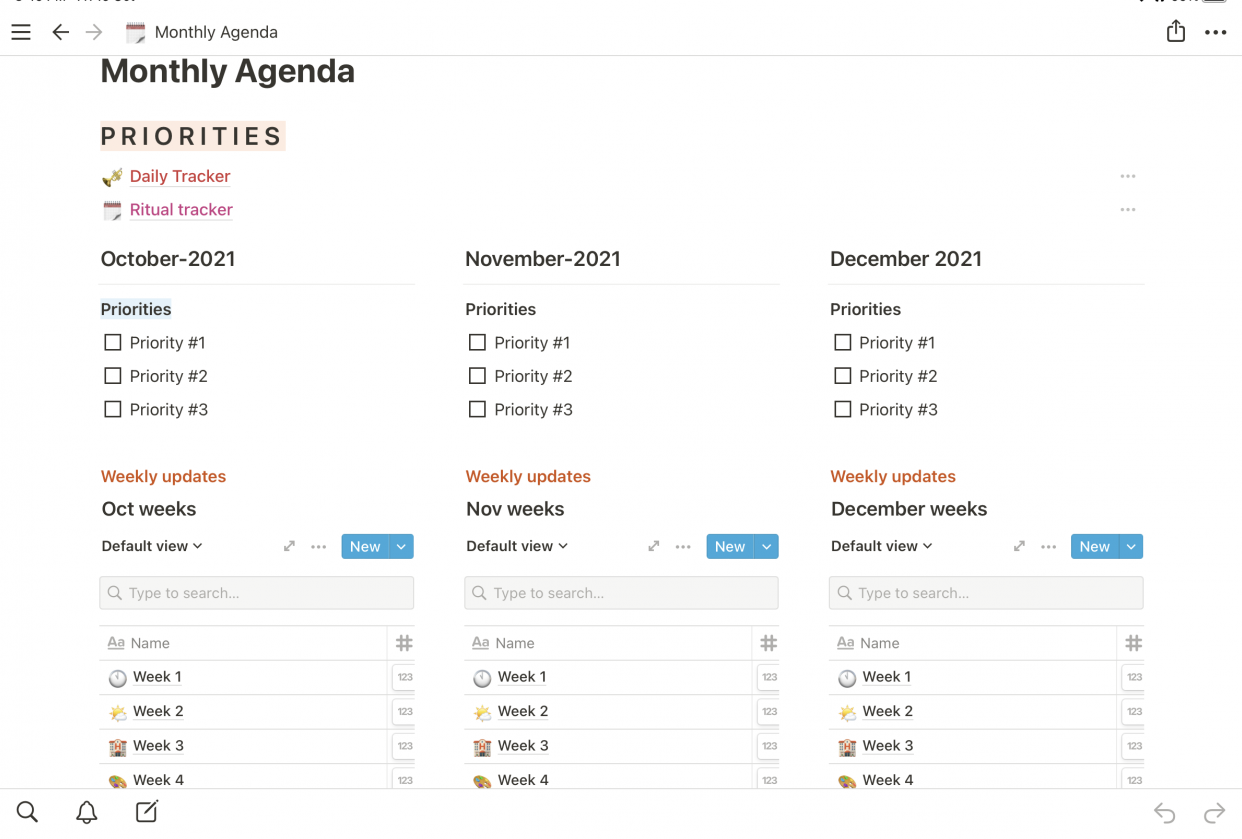 Monthly agenda - student project