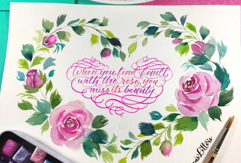 Rose Wreath with Calligraphy