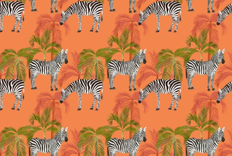 Zebra Pattern With Palm Trees