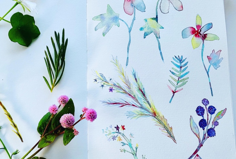 Stylised Watercolour Florals and Leaves