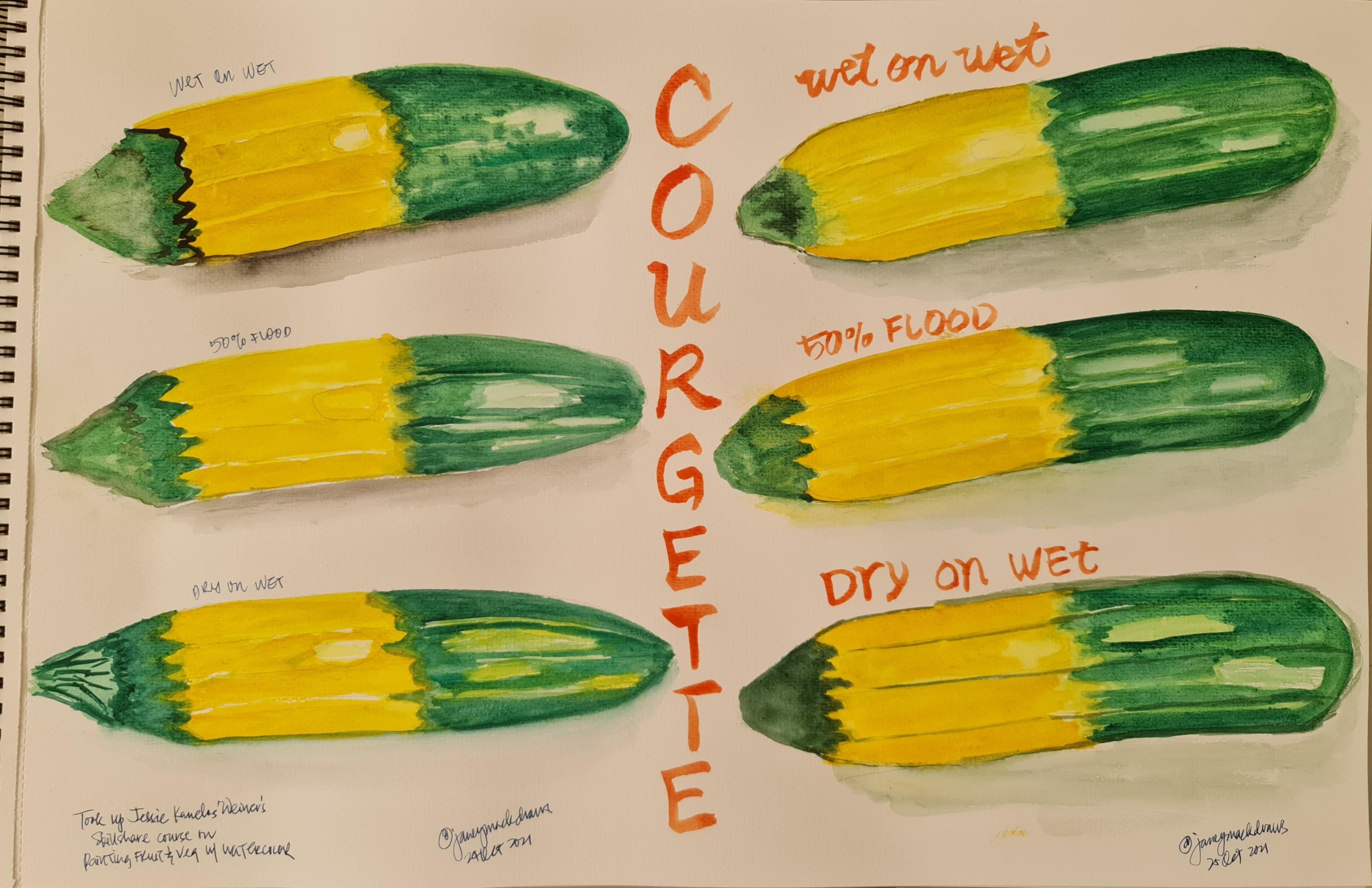 Watercolor courgette - student project