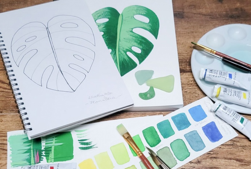 Tropical Leaves in Gouache