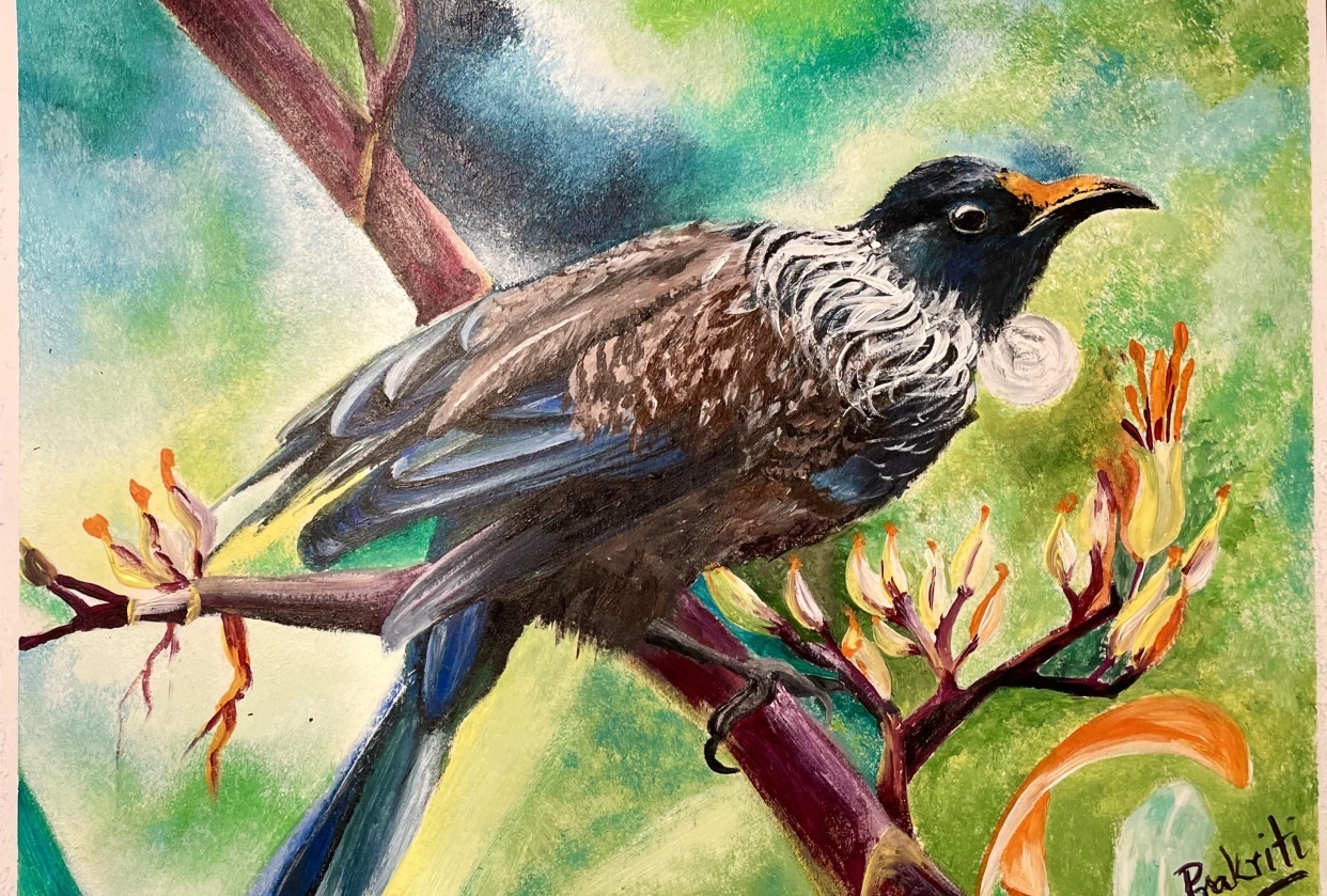Painting a bird in acrylic - student project