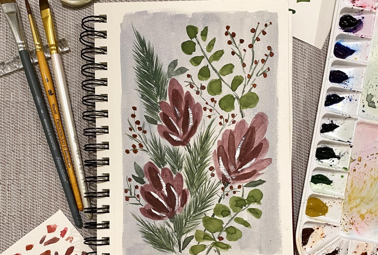 Vintage Christmas Protea / Expressive White Flowers - student project