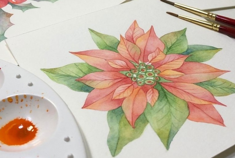 Dreamy & delicate watercolor Christmas plant elements
