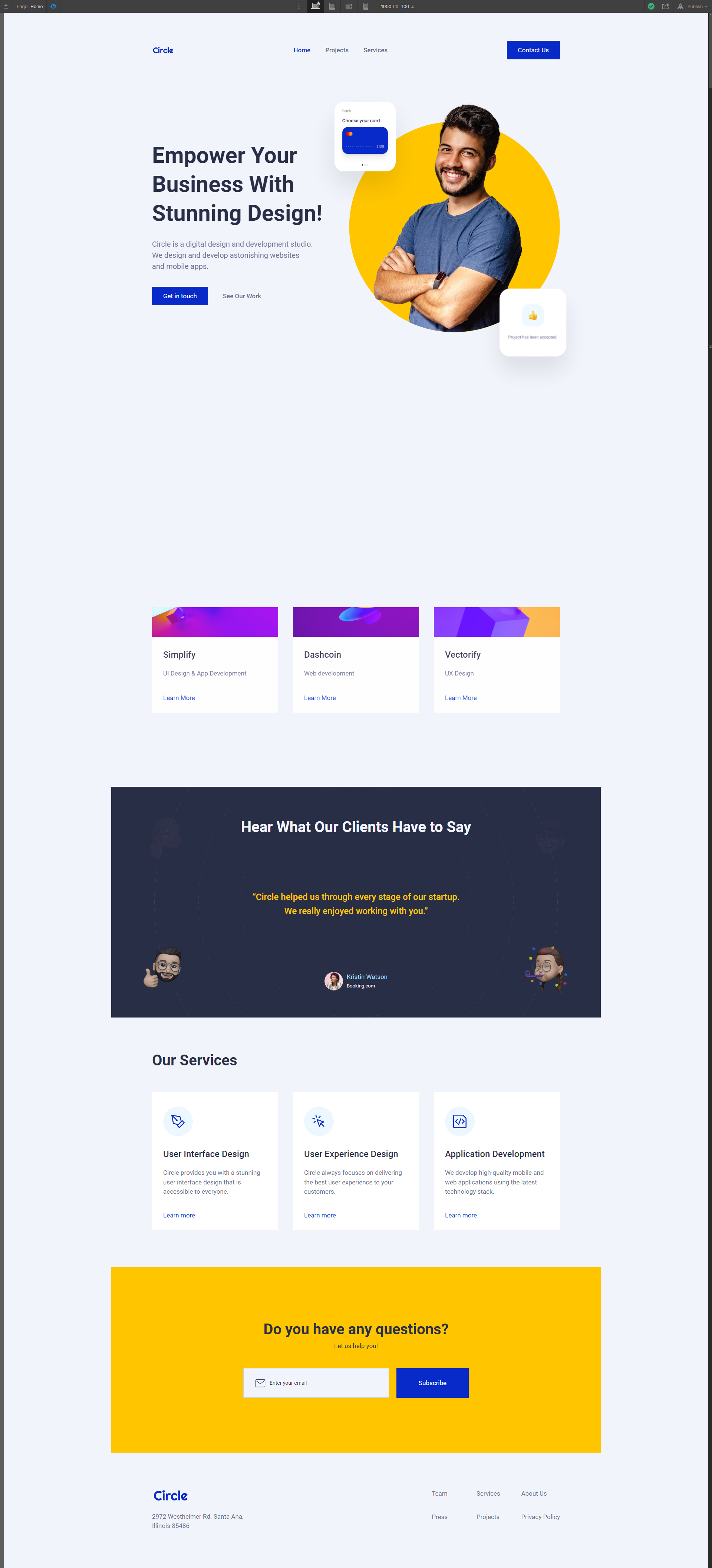 Circle Site made in Webflow - student project