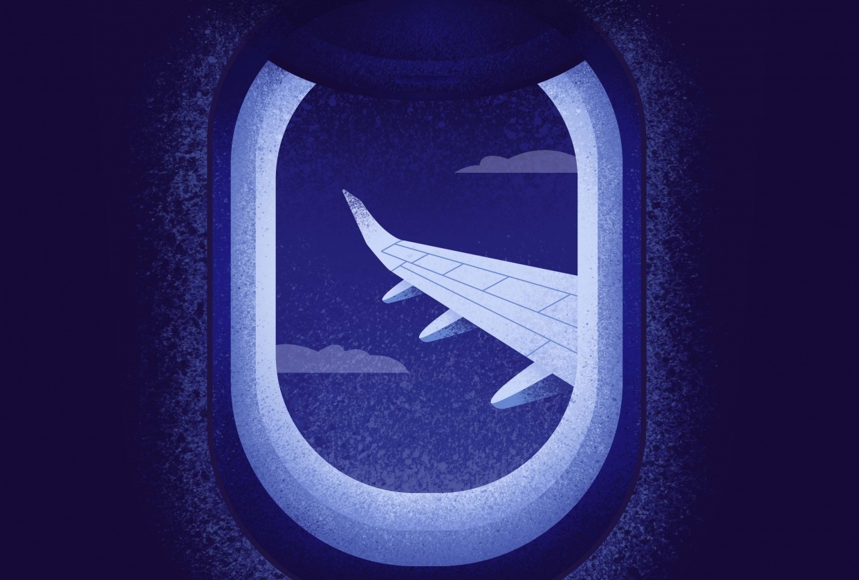 Nighttime airplane window - student project