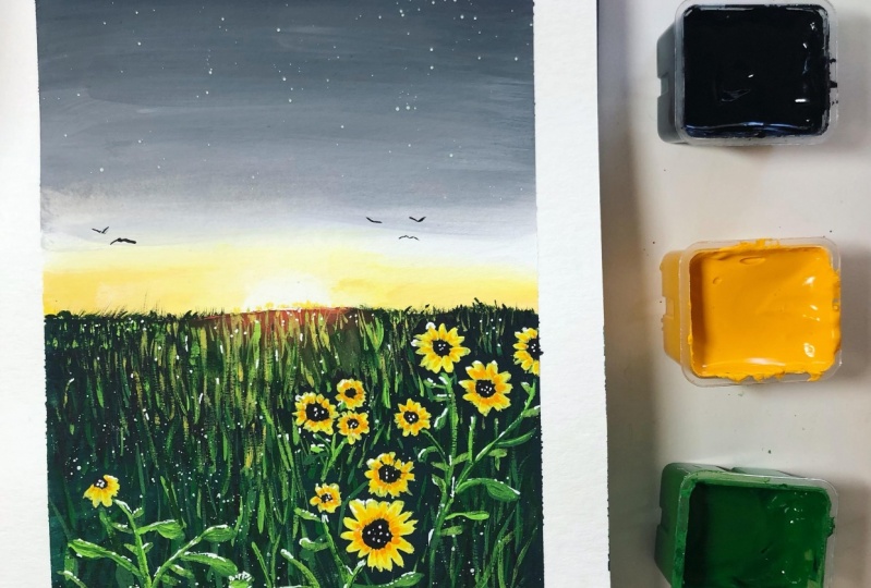 Gouache flower fields