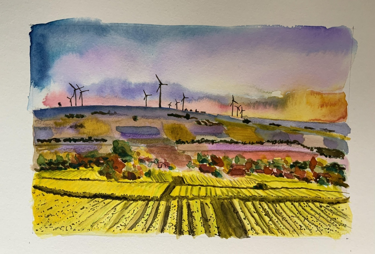 Landscape with mixed media - student project