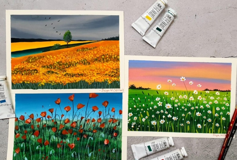 Floral fields in Gouache