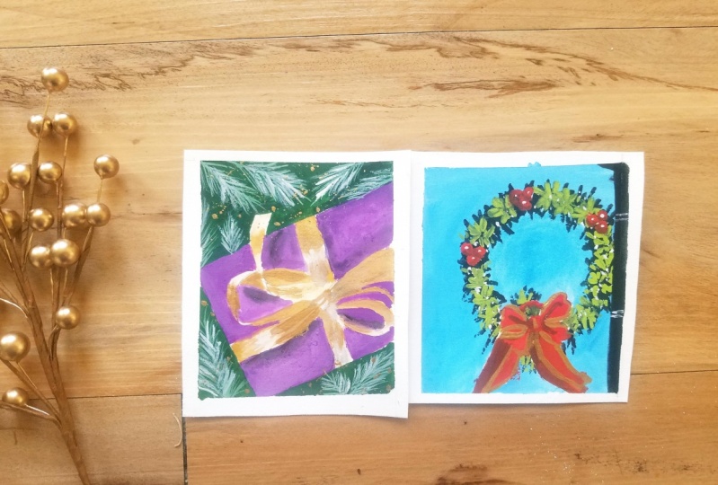 Gouache Christmas Holiday Postcards: Gouache Metallics for the added Bling!!