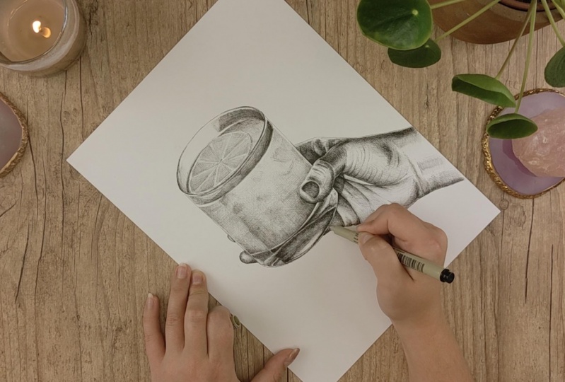 Cross hatching with fineline ink pens