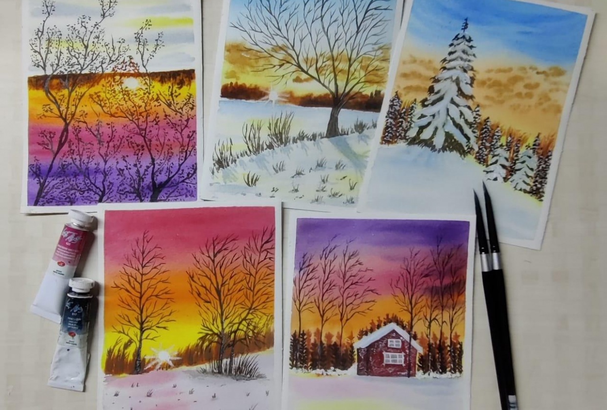 Landscape paintings with Payal - student project