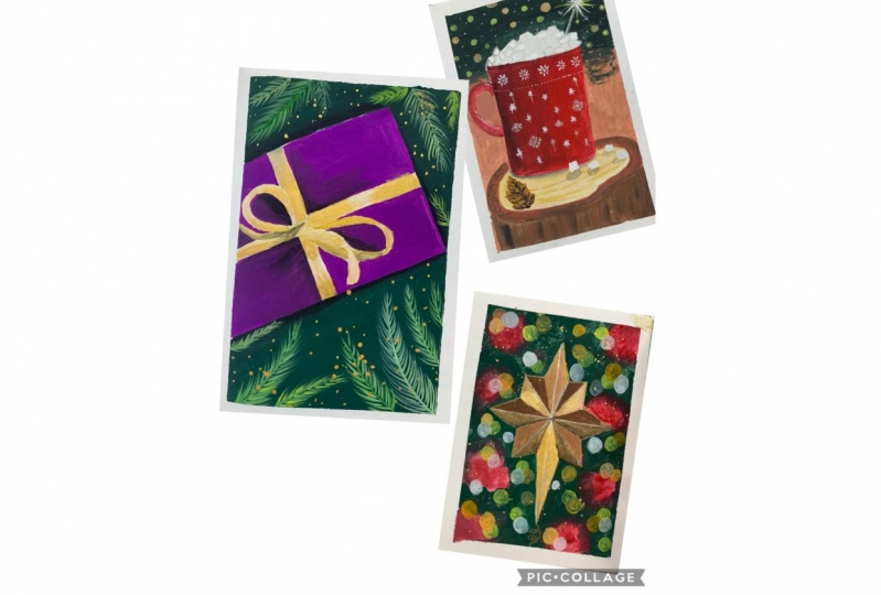 Gouache Christmas holiday postcards