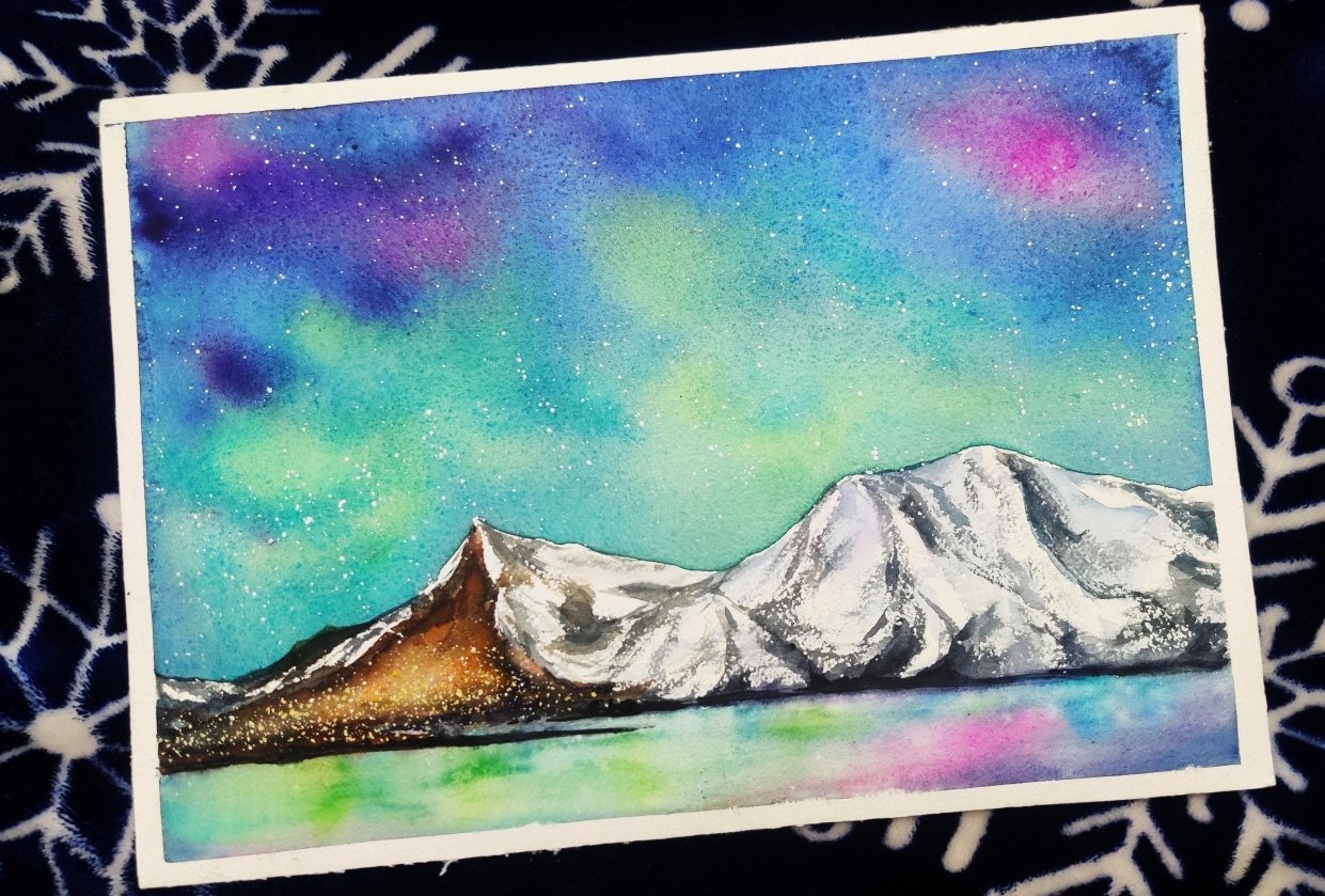 Northern lights and snowy mountains - student project