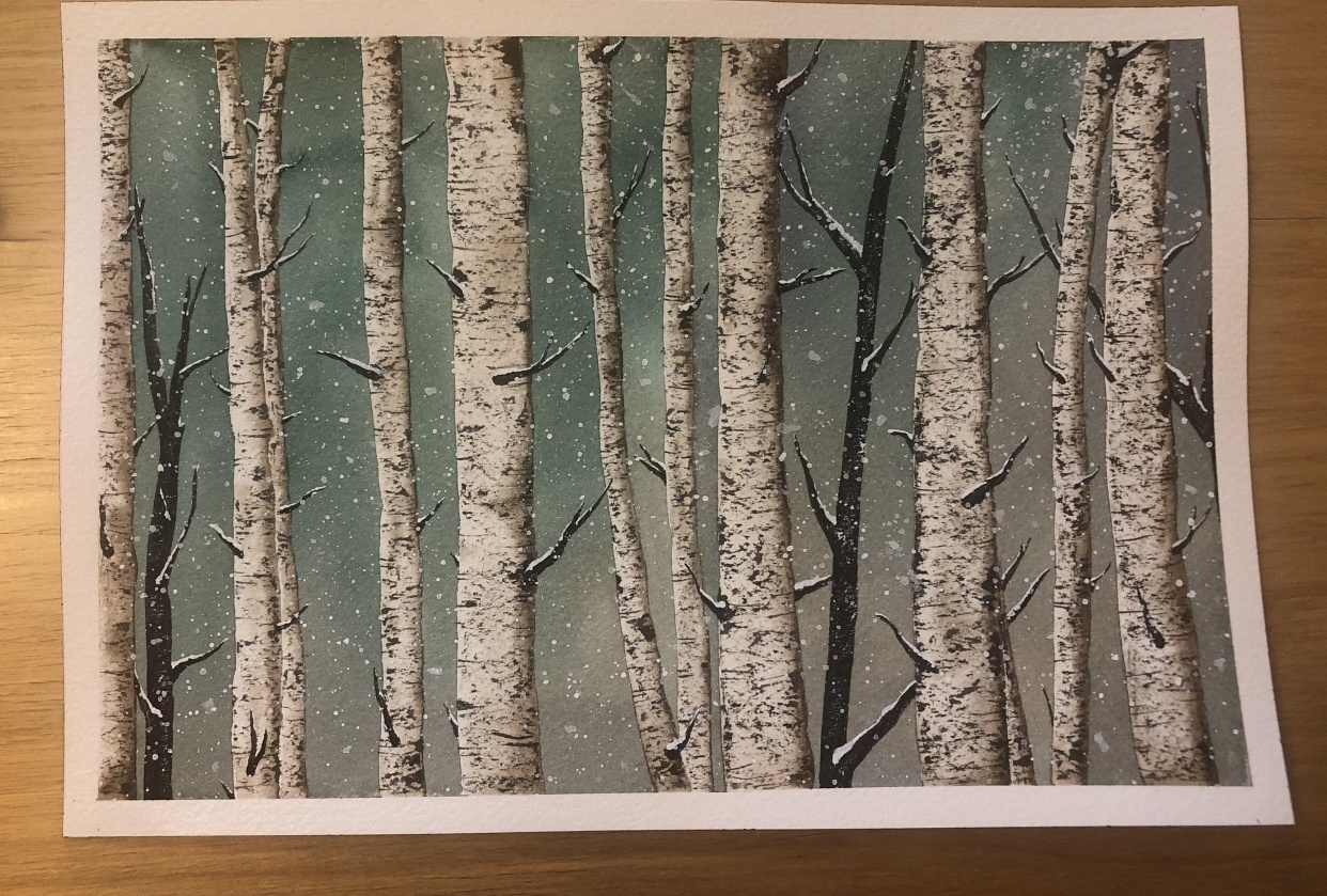 Simply forest landscape with snow - student project