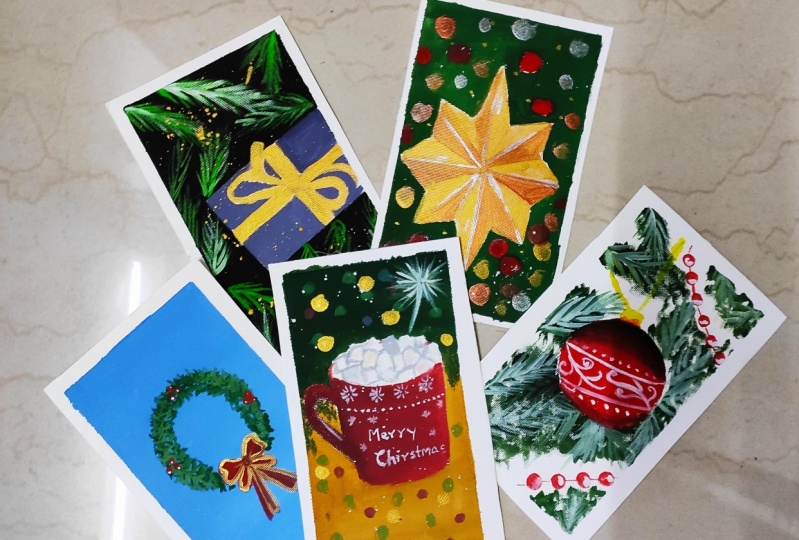 Gouache Christmas Holiday Postcards