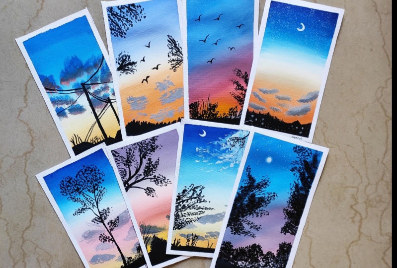 Paint 10 Different Sky Silhouettes using Gouache