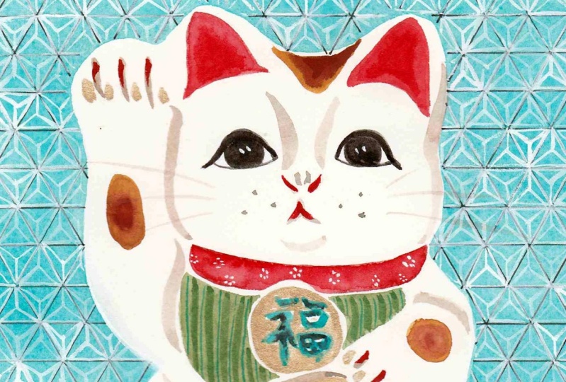 Manekineko with Asanoha