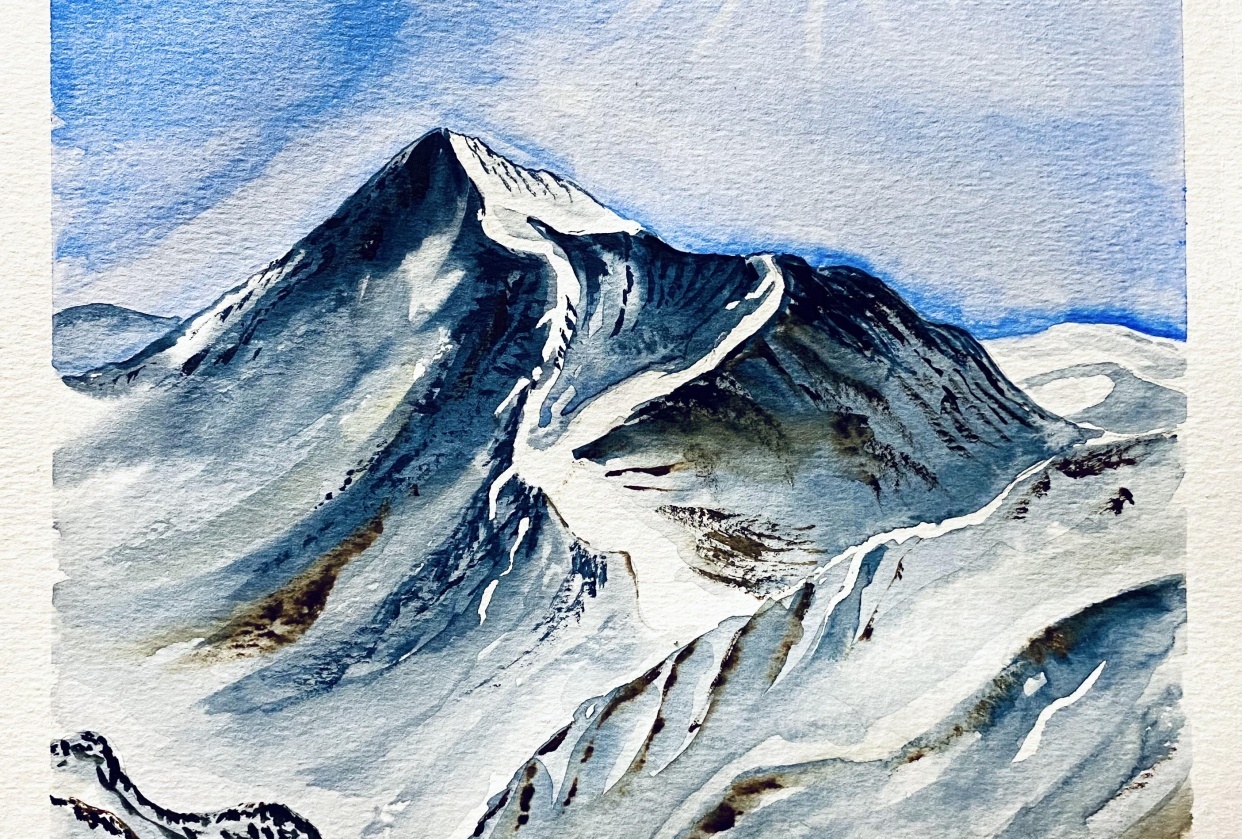 Winter mountains with watercolours - student project