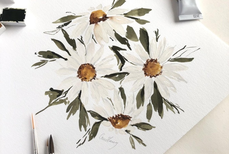 Loose watercolor daisies