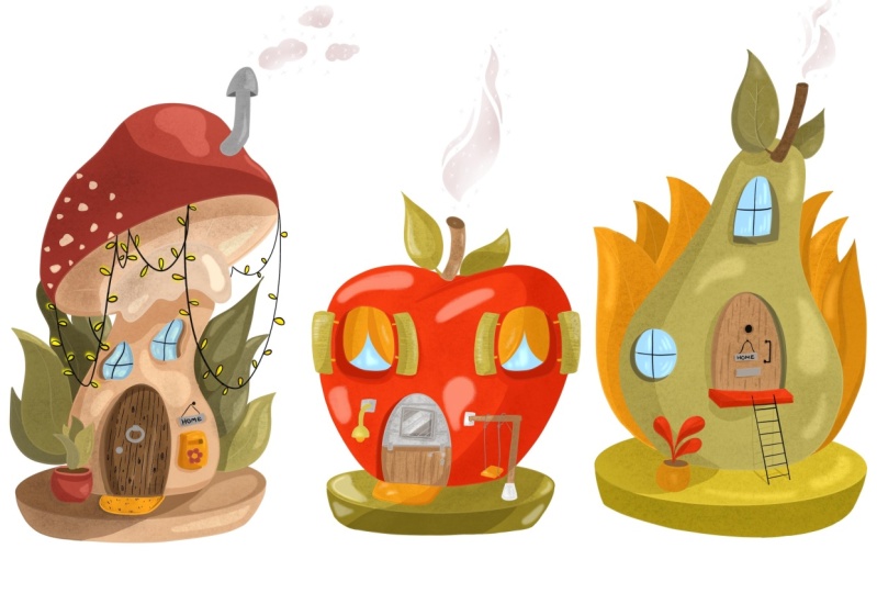 3 small fruit houses