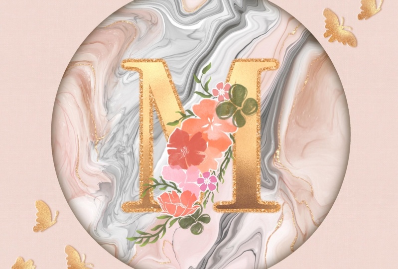Rose gold enhanced monogram on marble