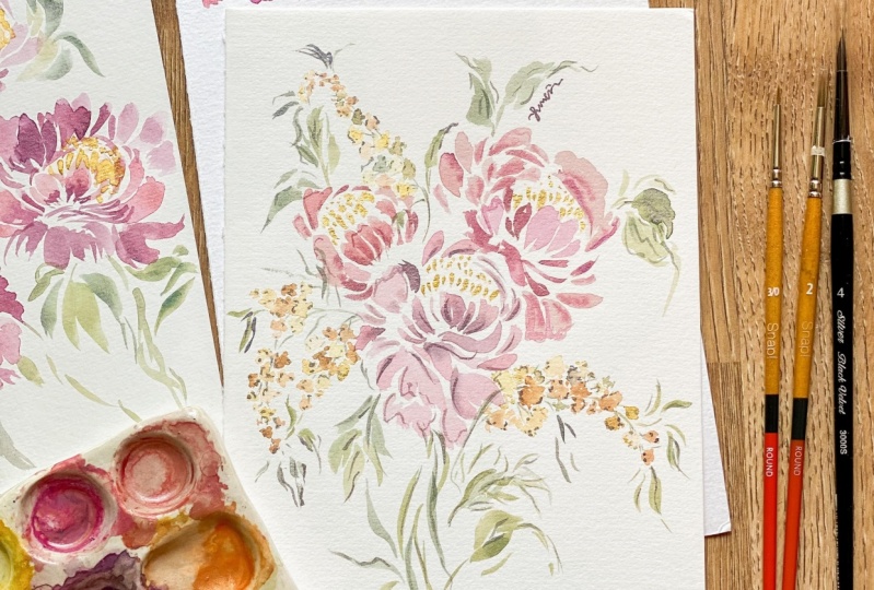 Watercolour Peonies