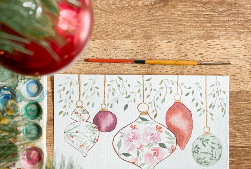 Watercolour Christmas Floral Ornaments