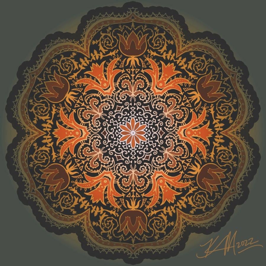 Orange Folk-style Rose Mandala - student project
