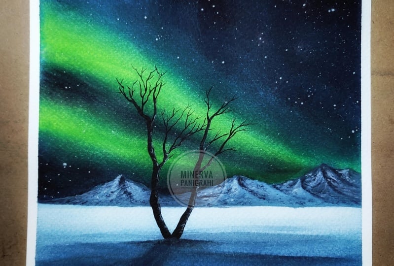 Stunning Northern Lights with Watercolor