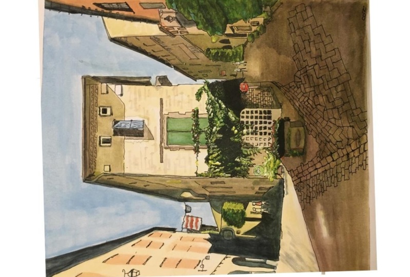 Italian street using ink and watercolor wash.
