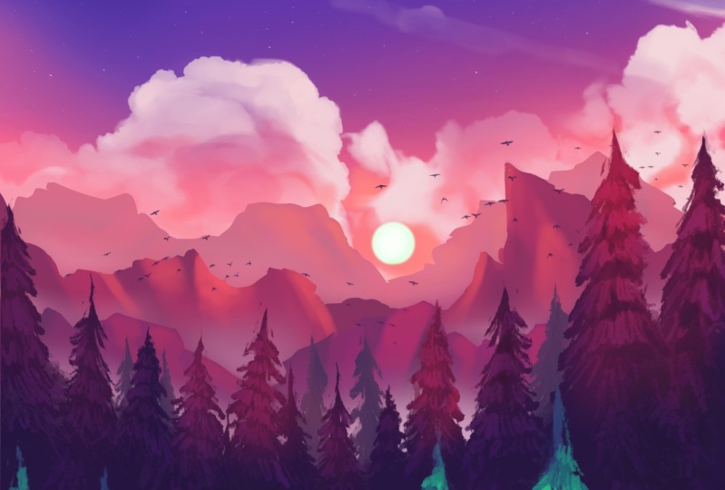 Mountain Forest at Sunrise