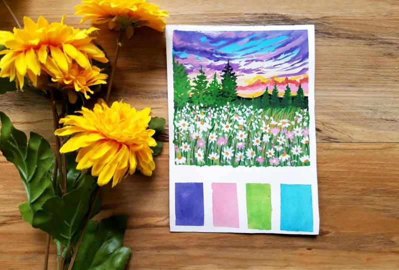 Learn to Paint Expressive Daisy Field with Gouache