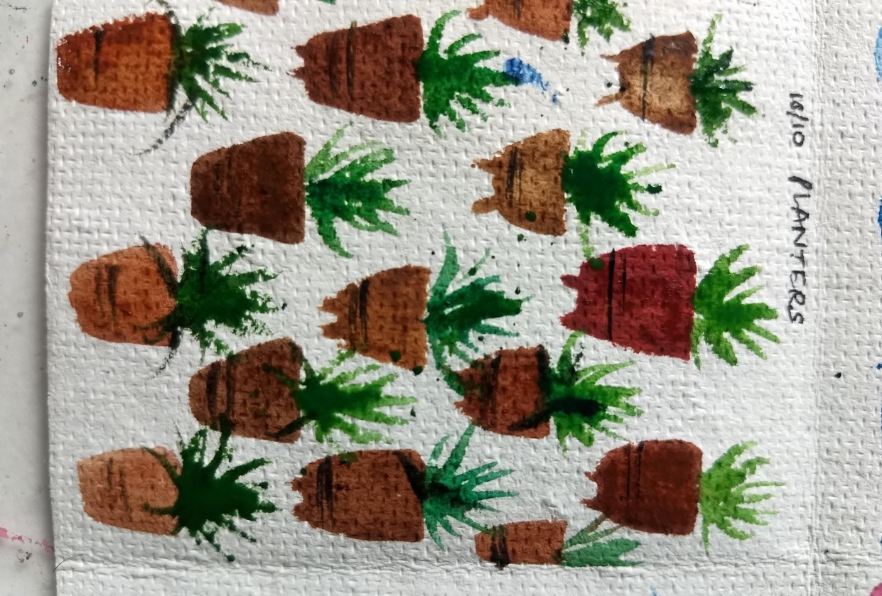 Repetitive watercolor patterns with Umashree - student project