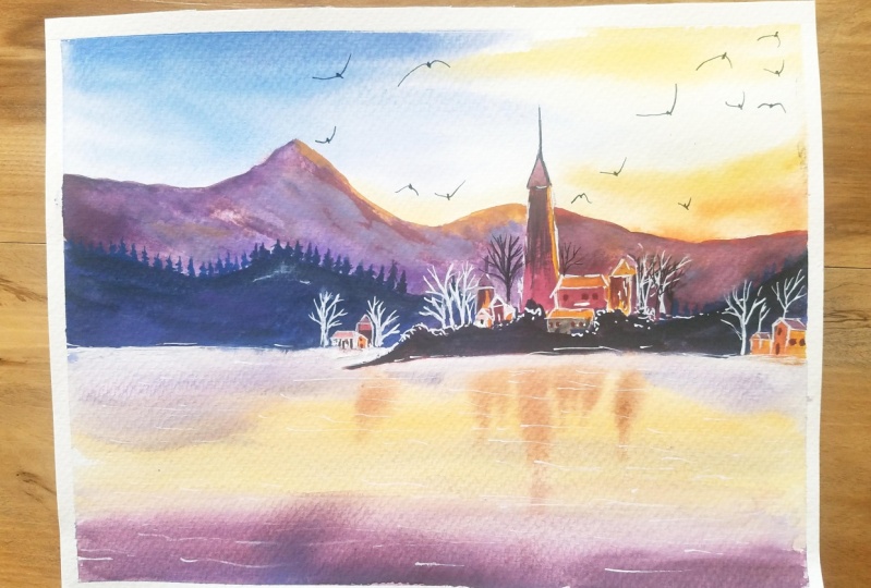 Watercolor Landscape Painting On large Paper for Beginners